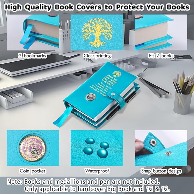 LParkin Premium AA Big Book Cover with Secure Coin Holder - Durable PU Leather Double AA Book Cover for Big Book and 12 Steps & 12 Traditions, Unique Sobriety Design - Green Like a Tree