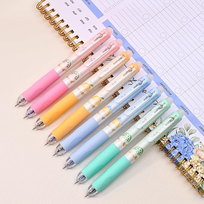 BAYTORY 8 Pcs Retractable Erasable Gel Pens, 0.5 mm Fine Point Black and Blue Ink Erasable Pens, Pen with Eraser Makes Mistakes Disappear, Smooth Writing for Journaling Planners (Morandi)