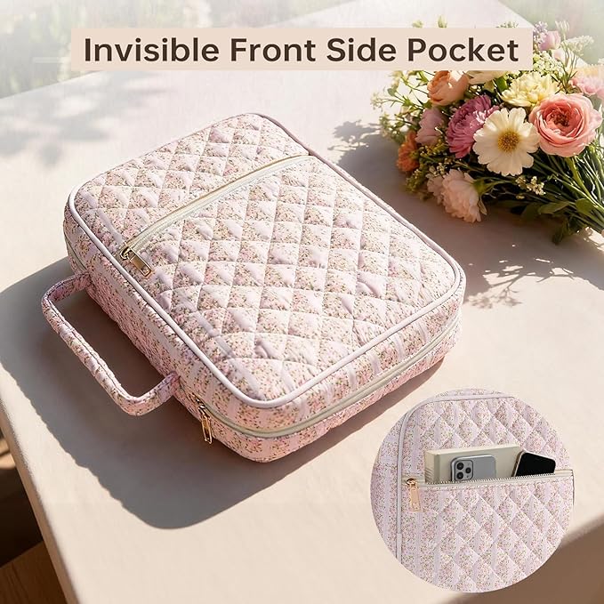 Bible Cover Case for Women Large Bible Cover Bag Quilted Bible Carrying Case for Girls Bible Study Supplies Accessories Christian Gifts for Women (Pink Floral, Large)
