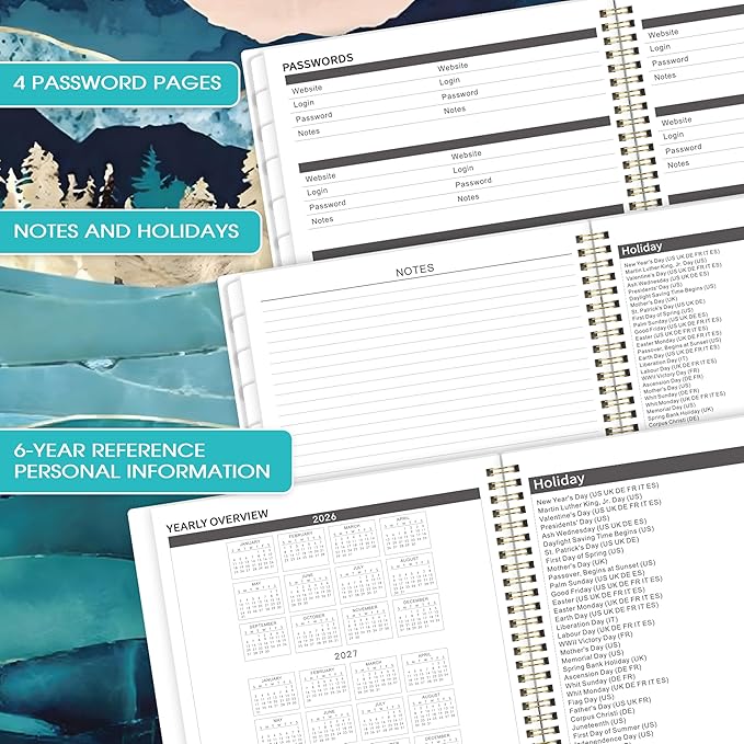 Monthly Planner 2026-2030 - 5 Year Monthly Calendar 2026-2030, Jan.2026 - Dec.2030, 9" x 11", 60 Months with Tabs, Double-Side Pocket, Holidays, Pages, Elastic Closure