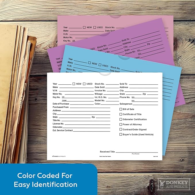 Printed Vehicle Deal Envelopes 9x12 Deal Jackets (100 shrink wrapped) (White)