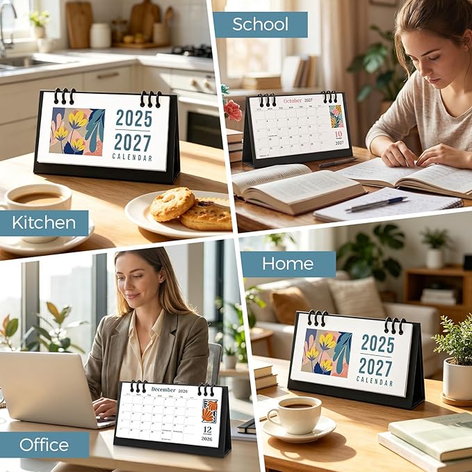 KONVINIT Small Desk Calendar 2025-2027, Flower 2026 Desk Calendar - Runs From July 2025 Until June 2027-6.3" x 3.1", 24 Months Small Calendar for School, Home and Office Supplies