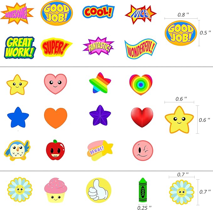 Youngever 5800 Teacher Stickers for Kids, Reward Stickers Mega Variety Pack, Incentive Stickers for Teacher Supplies Classroom Supplies, 18 Design Styles Including 3D Heart, face, Star, owl, Cupcake