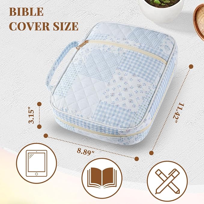 Bible Cover Case for Woman Quilted Bible Case,Bible Cover for Women Large Bags with Durable Handle Carrying Case for Women Bible Study Supplies Accessories