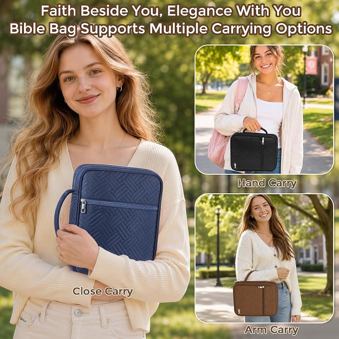 XKDOUS Bible Cover Case for Women, Large Bible Cover with Durable Handle, Washable Quilted Bible Case, Bible Study Supplies & Christian Gifts for Mom, Women, Men (Brown)