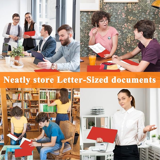 pmybupo 50pcs Red Folders with Two-Pockets Fit Letter Size Paper,Paper File Designed for Office,Home and Classroom Use