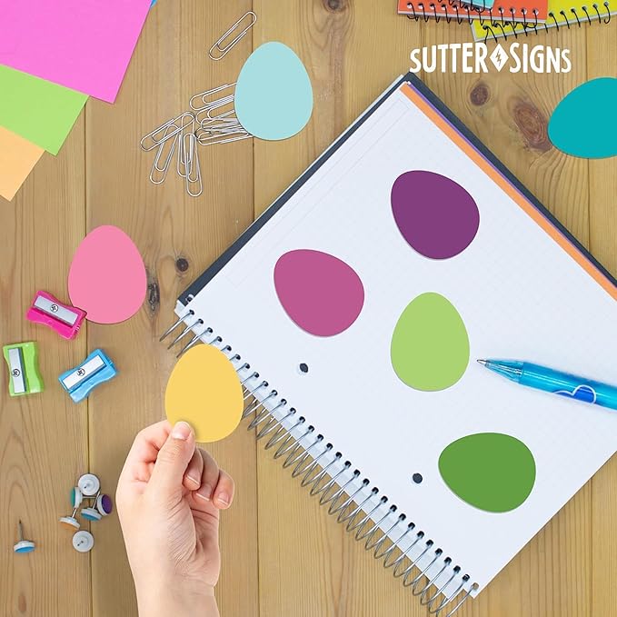 Easter Egg Cutouts 108pcs with Glue Dots | Paper Cut Out Shapes for Bulletin Board, Classroom Door Decor, Teacher Decorations, and Crafts