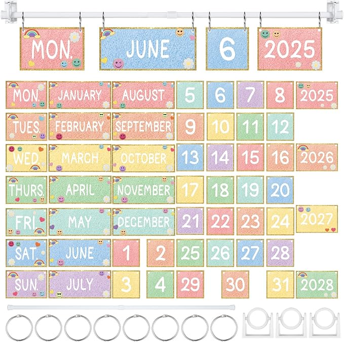 AmazingSpark 54 Pcs Pastel Calendar Bulletin Board Set 54 Date Cards for Pastel Flip Calendar with Adjustable Holder for Home Decor Back to School Classroom Decoration Supplies