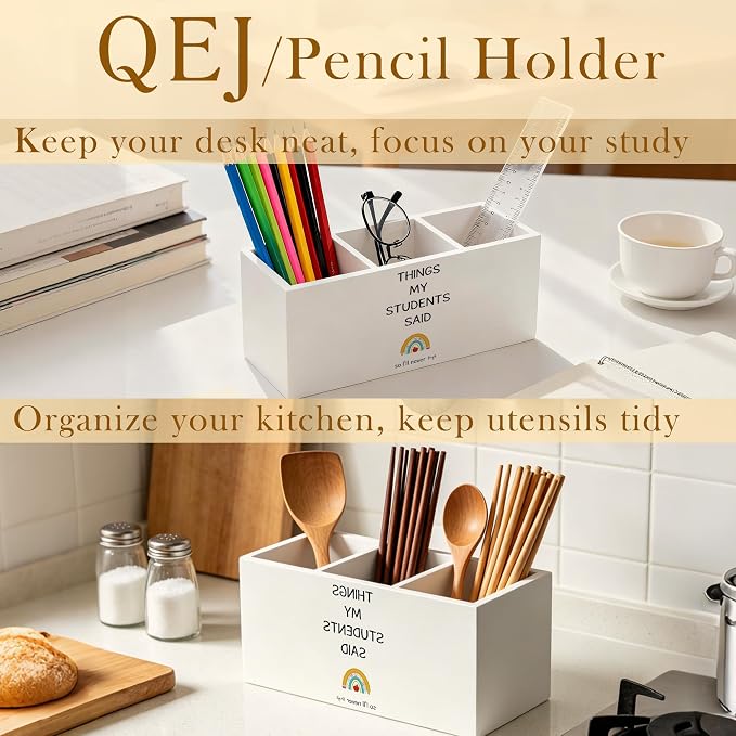 Teacher Appreciation Gifts Pen Holder for Desk, End of Year Teacher Gifts, Things My Students Said Wooden Box Pencil Pen Organizer for Home Office Classroom Desk Tabletop