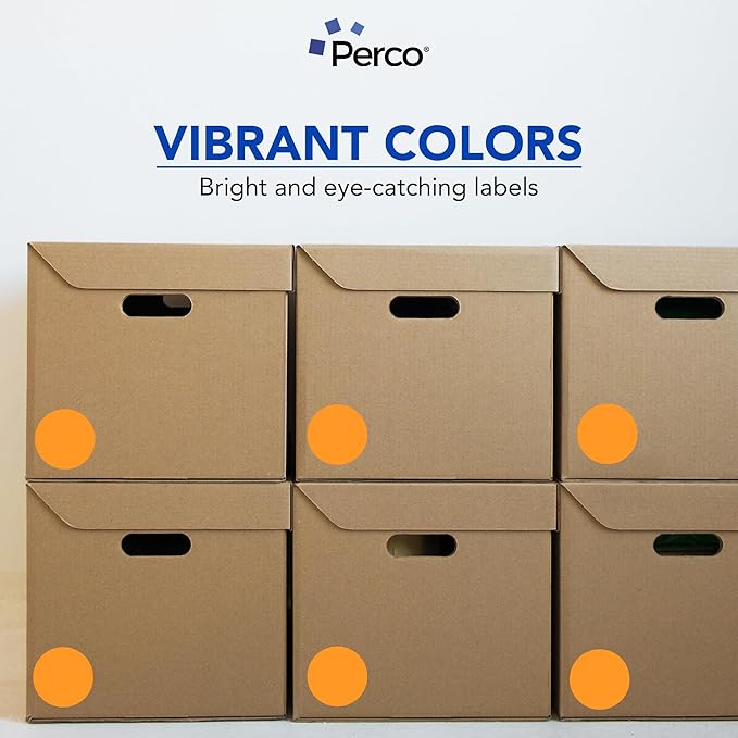 Perco Fluorescent Orange 3-Inch Perforated Circle Dot Sticker Labels — 10 Rolls, 5,000 Round Stickers — with Permanent Adhesive for Moving Boxes, Sale Signage, Displays, Status Messaging—Made in USA