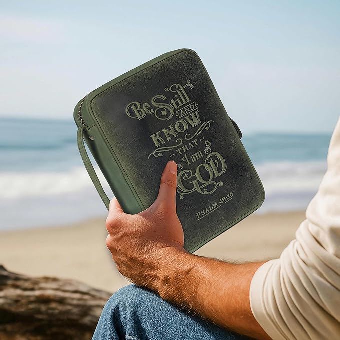LEATHER VILLAGE Handmade Vintage Leather Embossed Bible Cover for Men & Women - Large Protective Bible Case & Organizer for Church, Travel & Study Christian Religious Antique Bookmark - Olive
