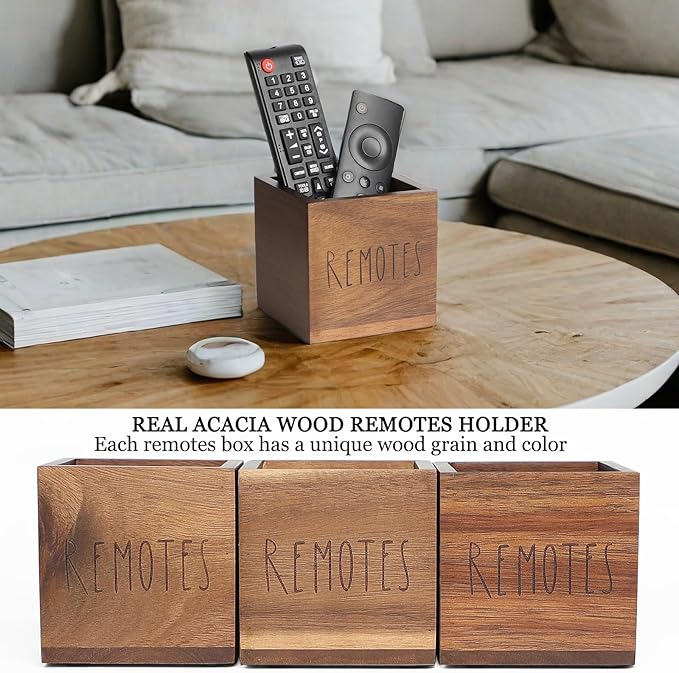 LBEMEY Acacia Wood Remote Control Holder, TV Remote Holder, Remote Organizer for Table,Home,Living room, bedroom for Wooden Remote Box (Brown, S,for 2 or 3 Remote Controls)