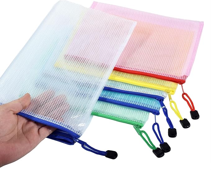 3 Pcs 4.13" x 9.25" Bills Sizes Mesh Zipper Pouch Bags, Mesh Bags with Zipper，Waterproof Clear document pouch for Organization Puzzles Travel, Office, Classroom Organization, Bills White
