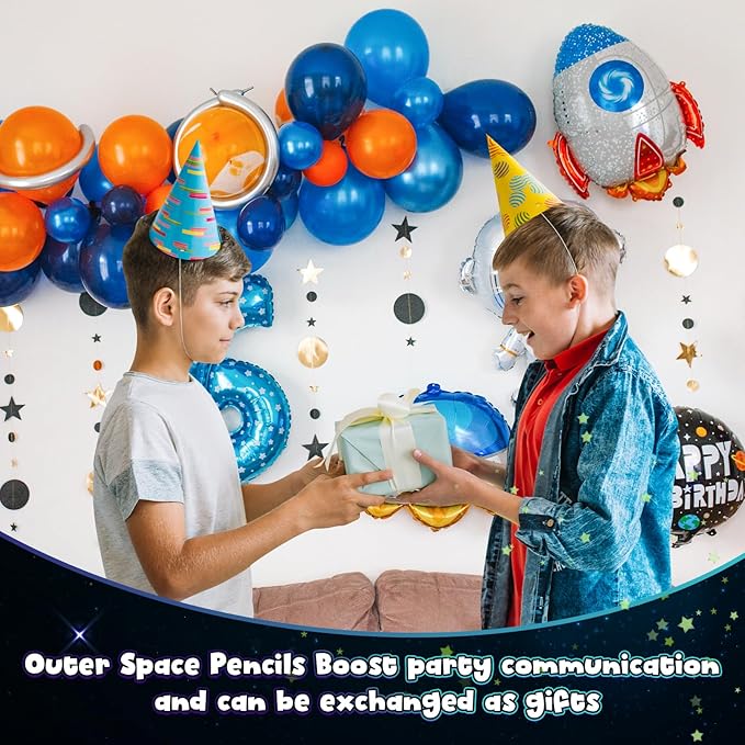 24 Pcs Space Pencils for Kids，Novelty Fun Lead Pencils with Eraser Rocket and Space Party Favors for Birthday Party，Classroom for Teacher Supplies，Student Favors Reward