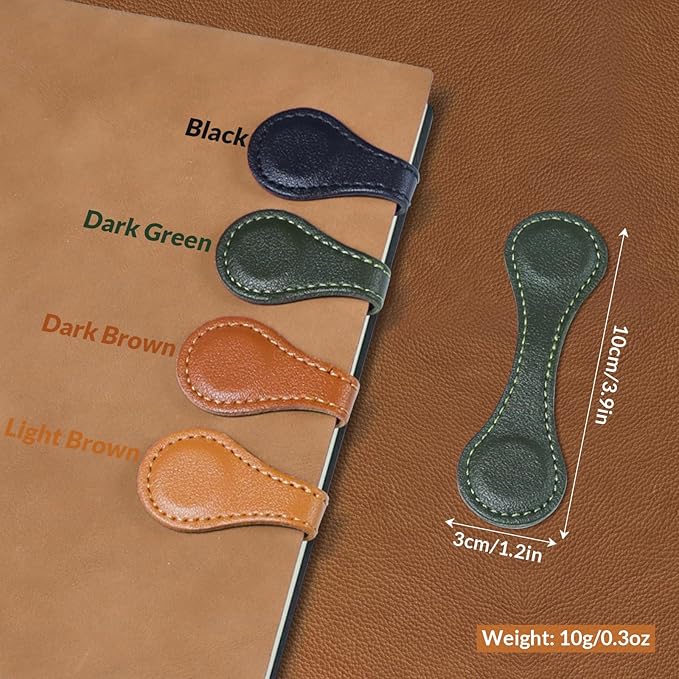4 PCS Magnetic Leather Bookmarks for Teacher Appreciation Gifts, Timeless Magnetic Book Marks for Reading Women, Men, Book Lovers with Elegant Gift Box(Light Brown, Dark Brown, Vintage Green, Black)