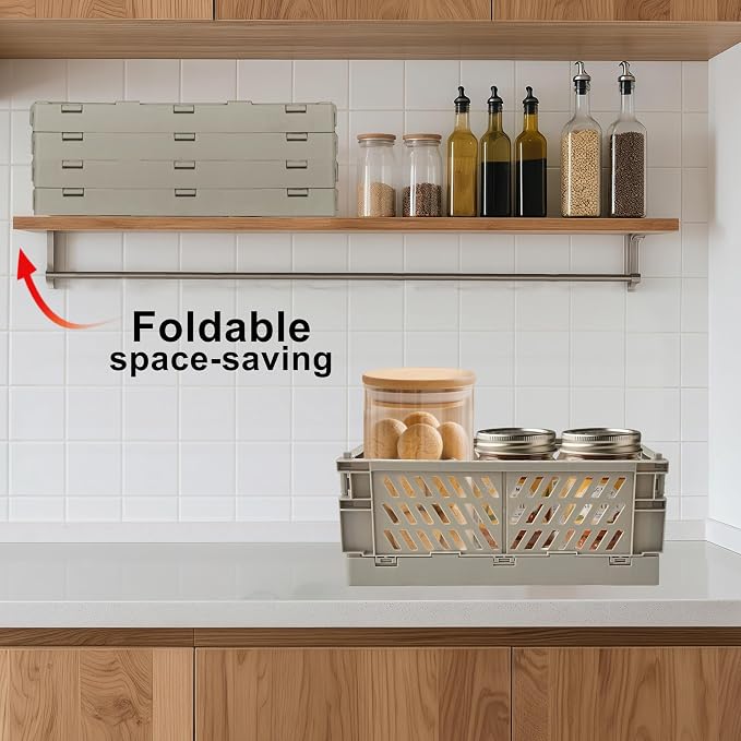 2 Pack Mini Foldable Small Plastic Baskets for Organizing and Storage，Collapsible Storage Crates,Mini Bins for Home Kitchen Bedroom Bathroom Office (Grey, Extra Large 16x11x6)