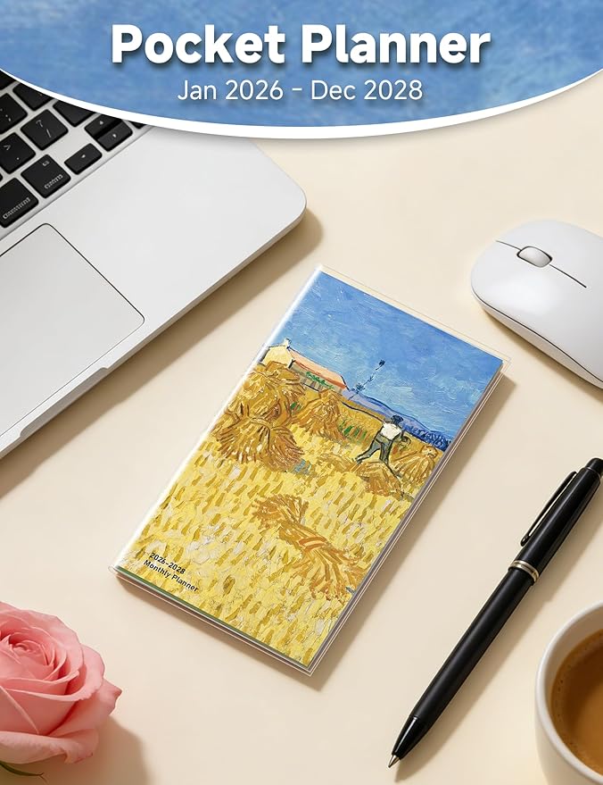 Pocket Calendar 2026-2028 Art Series, Monthly Planner Jan 2026 to Jul 2028 (3.7" x 6.7") Perfect Purse Calendar, Pocket Agenda with Protective Plastic Sleeve-Harvest