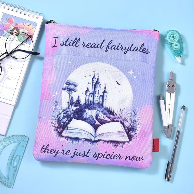 LParkin Book Sleeve Cover with Zipper, I Still Read Fairytales They're Just Spicier Book Protector Pouch, 11 x 8.5 Inch Spicy Book Covers, Washable Fabric Book Sleeves Smut Reader Gift