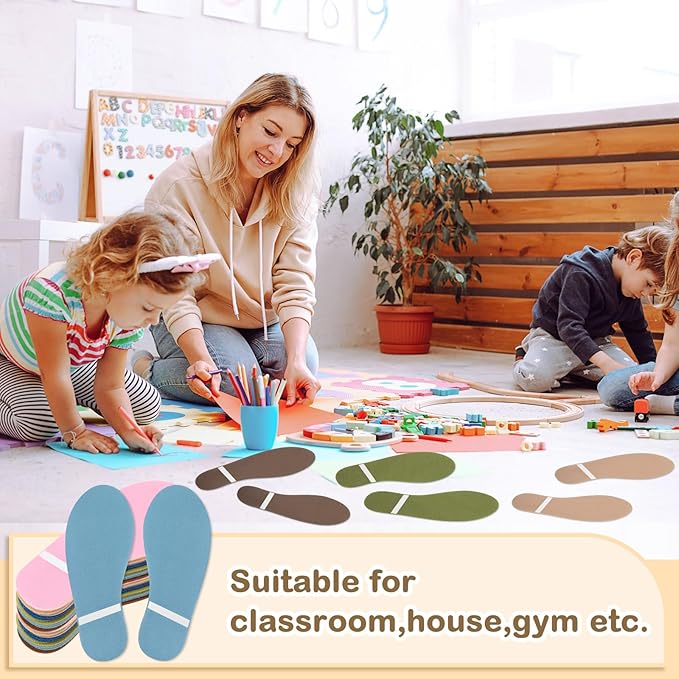 Outus 48 Pieces Feet Carpet Markers, Carpet Markers for Classroom, Rug Position Spots for Classroom Decoration, Teacher Supplies, Preschool and Kindergarten (Boho)