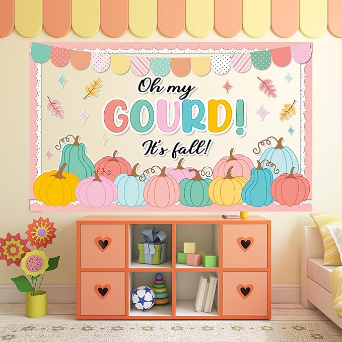 Fall Thanksgiving Pumpkin Bulletin Board Set Autumn Classroom Decorations Oh My Gourd It’s Fall Bulletin Board Leaves Colorful Pumpkin Cutouts for Thanksgiving Home Chalkboard Wall Door Decor
