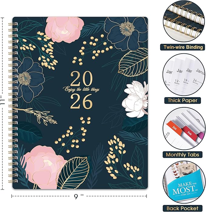 2026 Planner - Planner 2026, January - December 2026, Weekly and Monthly Planner, 9'' x 11", 2026 Calendar Planner, Monthly Tabs, Twin-wire Binding, Back Pocket, Holidays