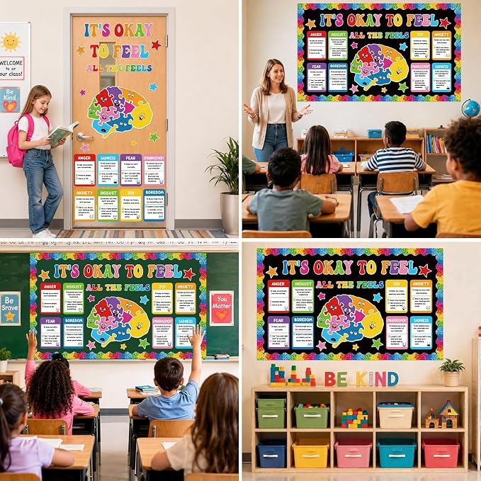 Mental Health Bulletin Board Set It's Okay to Feel Poster Classroom Decoration Back to School Puzzle Bulletin Board Mental Wellness All The Feels Paper Cutouts for Nurse Home Chalkboard Wall Decor