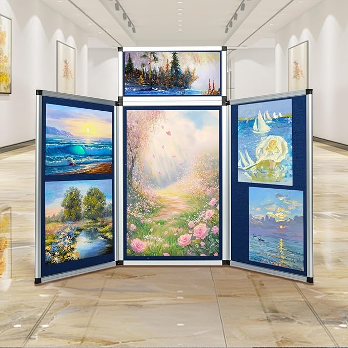 uyoyous 3+1 Panel Trade Show Presentation Board 70.8" x 35.4" Trifold Poster Board Folding Panel Display Large Single Sided Tabletop Display for Event, School Project, Science Fair, Blue