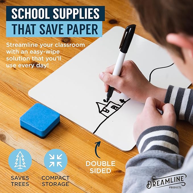 Dry Erase Lapboards Student Pack of 30 | 9 x 12 inch Double Sided White Boards (Plus Accessories) | Small Mini White Dry Erase Boards for Students Whiteboards, Teacher Supplies, Classroom