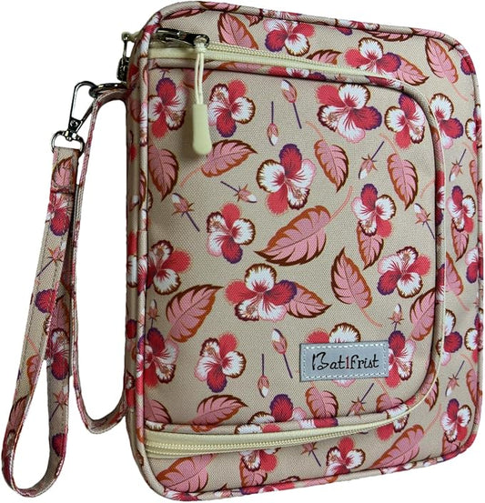 Bible Cover Case for Women, Church Book Pink Floral Bible Bag,Bible Carrying Case for Bible Accessories, Bible Book Cover with Zipper Pockets for Gils fits Bible Size Up to 9.5"x8"x2"
