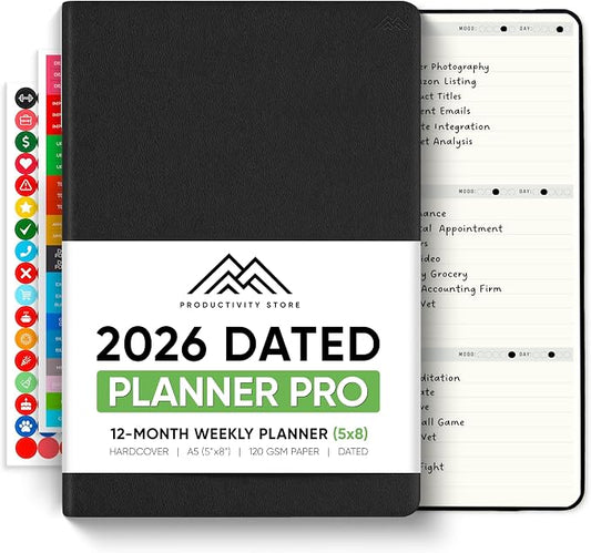 Dated, 2026 Planner, 5.8” x 8.3” - The #1 Productivity Planner to Achieve Your 2026 Goals - Planner 2026-2027 by PRODUCTIVITY STORE (A5, BLACK)