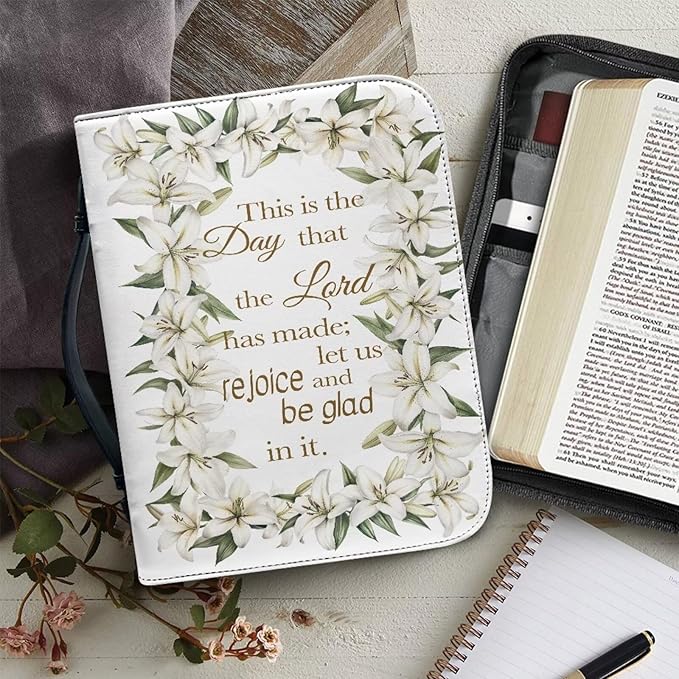 Leaves Bible Cover Case for Women Girls Bible Cover Bags Floral Pattern with Handle Study Bible Case,Bible Cases,Christian Gift-Size：L