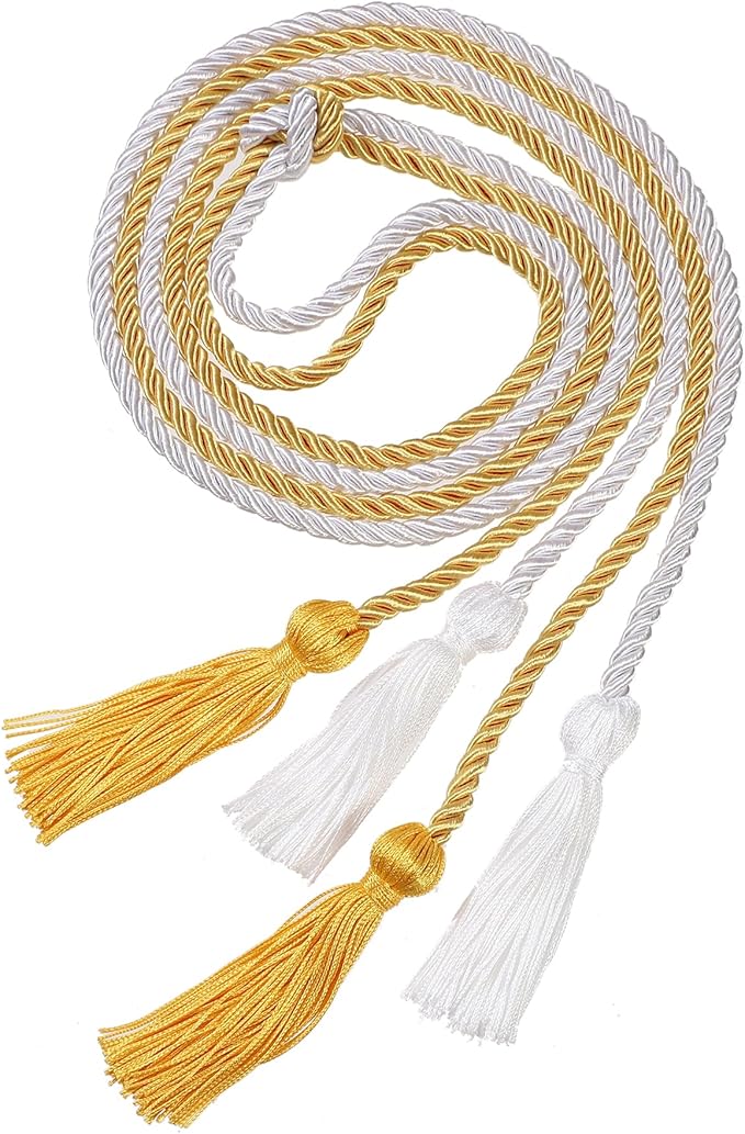Graduation Double Honor Cords with Tassels Braided Academic Ropes for High School College Ceremony 68 Inch (Gold+White)