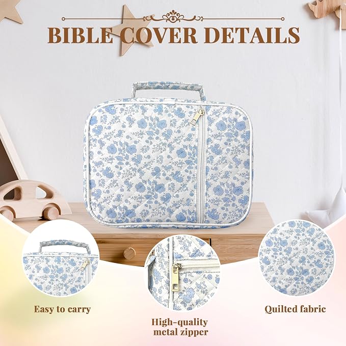 Bible Cover Case for Women,Bible Study Supplies Accessories,Bible Journaling Kit,Pink Flower Carrying Case with Highlighters