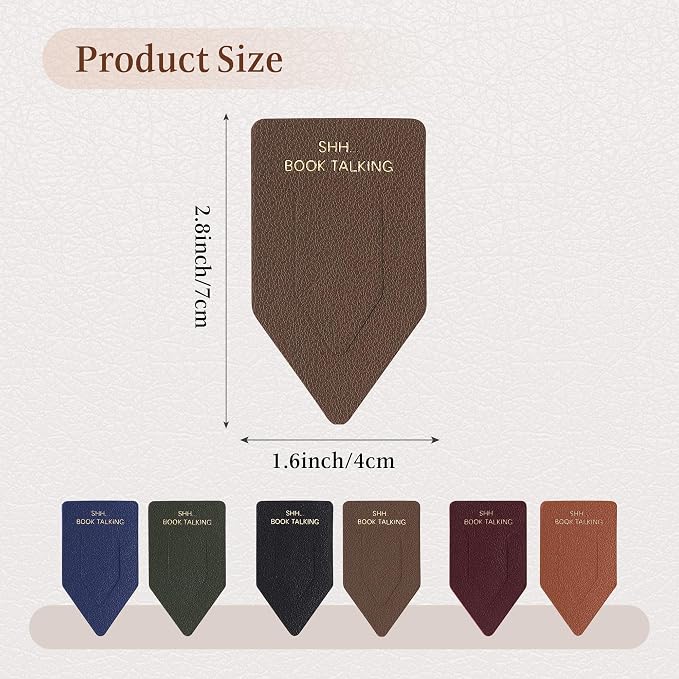 Leather Bookmark for Reading Women, Shh Book Talking Bookmarks, Index Book Marks for Book Lovers, 6 Pcs Drak Color Set