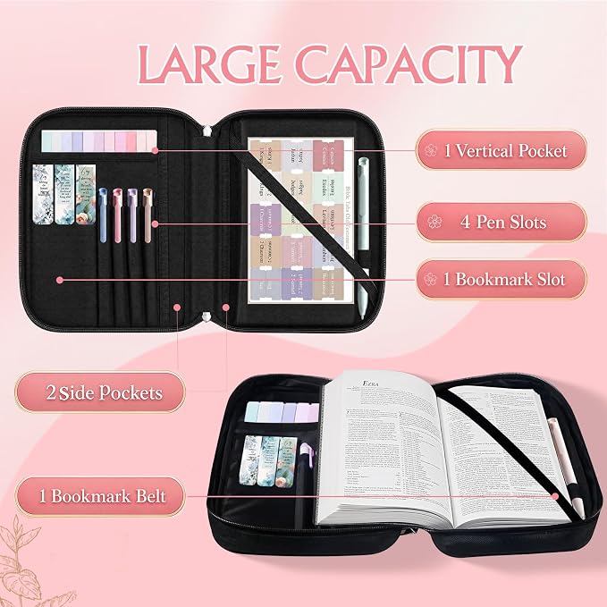 Bible Cover Case for Women, Durable Bibles Bags for Women with Handles, All-in-One Bible Journaling Kit, Perfect Bible Study Kit and Bibles Study Supplies for Christian Women