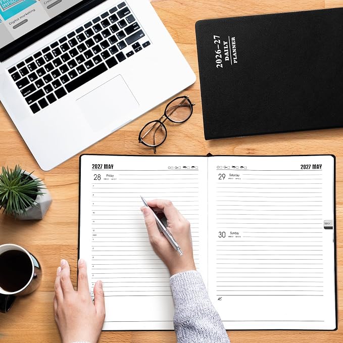 KESOTE Large Daily Planner 2026-2027 Full Page Per Day, Hourly Schedule 8.5" x 11" Academic Diary Day Planner 12 Month (July 2026 - June 2027), Black