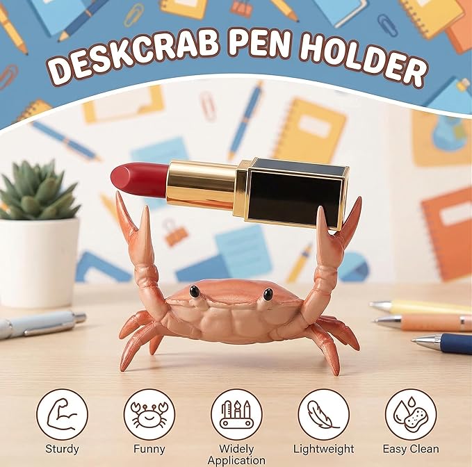 Crab Pen Holder for Desk - 2 PCs Crab Pen Holder, Creative Weightlifting Crab Pencil Stand Holder, Funny Desk Decor for Office Desks, Pencil Stand Holder, Cute Office Decor at Home, School, Studio