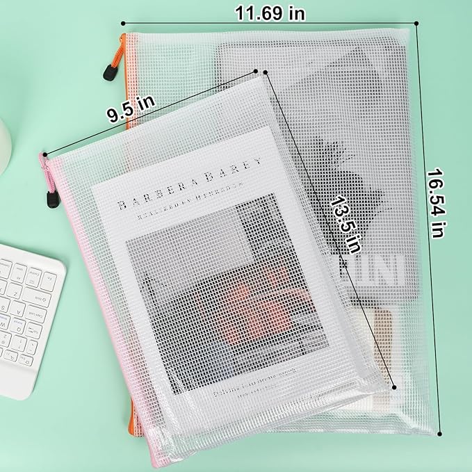 Mesh Zipper Pouches,Zipper Bags A3 A4 Size,Puzzle Storage Bags for Classroom Organization,Travel Storage and Office School Supplies. (A4*18Pcs+A3*6Pcs)