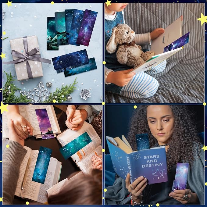 12 Pcs Personalised Space Starry Night Bookmarks, Bulk Book Marks,Unique Zodiac Constellaion Bookmark for Book Lovers,Cool Bulk Bookmarks for Students Adults Children Teachers Reading VBS Theme Gifts