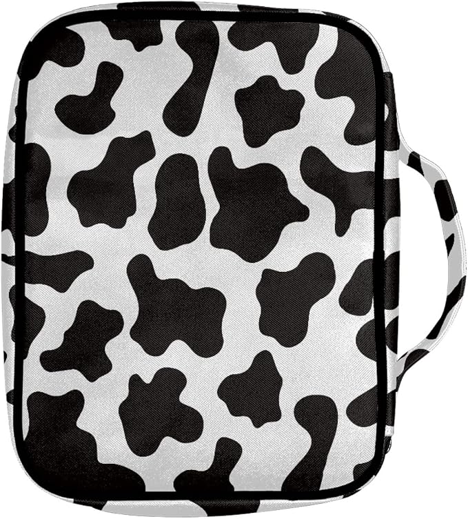 Coldinair Cow Print Bible Cover for Men Women with Handles and Zippered Pocket,Bible Carrying Case,Bible Tote Bag for Kids,Bible Book Cover,Bible Accessories,Christian Gifts