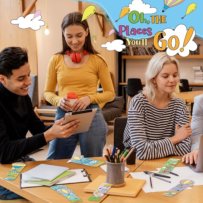 120 Pcs Oh The Places You' ll Go Bookmarks Bulk Oh The Places You' ll Go Party Favors Inspirational Bookmarks Graduation Gifts for Kindergarten Preschool Graduation Birthday Party Supplies