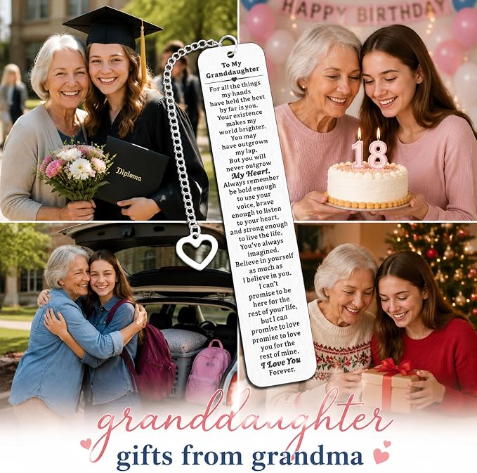 Granddaughter Gifts from Grandma, to My Granddaughter Bookmark, Back to School College Gift for Girls, Best Grandma Gift, Christmas Birthday Gifts for Granddaughters from Nana