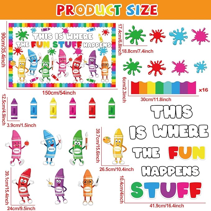 gisgfim Color Crayon Bulletin Board Decorations Set This is Where The Fun Classroom Decor Colorful Crayons Paper Cutouts Back to School Bulletin Board Decor for School Home Chalkboard Wall