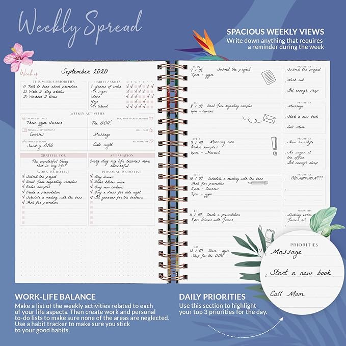 PLANBERRY Large Weekly Planner Premium – Undated Life & Budget Planner – Organizer & Productivity Journal, 8x10.4″ (Rose Flamingo)