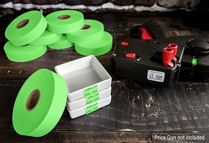 Perco Monarch Ink Roll for Monarch 1131 & 1136 Price Labelers (Pack of 4) Bundle with Perco Fluorescent Green Pricing Labels 1136 Price Gun - 8 Rolls, 14,000 Pricemarking Labels