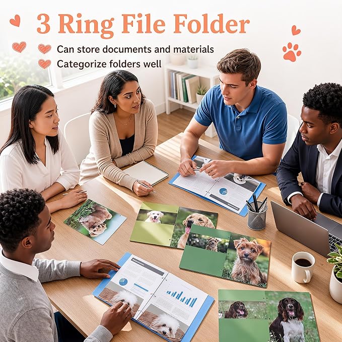 Handepo 18 Pcs Cat Dog Pocket Folders 2 Pocket Letter Size 3 Ring Pet File Folder Portfolio Kitten Decorative Folders for Teachers Students School Office Party Supplies 12x9.25 Inch (Dog)