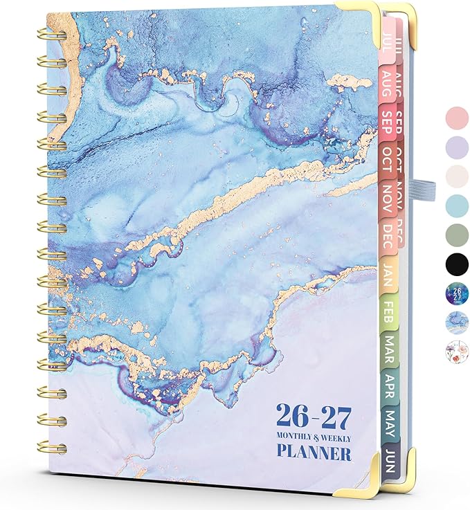 Jul 2026 - Dec 2027 Planner, Forvencer 18 Month Academic Planner 2026-2027, 6.3" x 8.4", Calendar Planner Weekly and Monthly, Daily Agenda, School Supplies for Student Teacher, A5, Ocean Marble Style