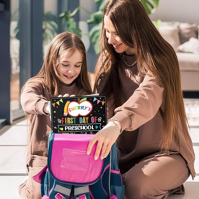 FaCraft First Day of School Sign Board - 11"×14" Double Sided First & Last Day of Preschool Pre-K Kindergarten Chalkboard Reusable and Erasable Sign Photo Prop Gift Back to School Supplies