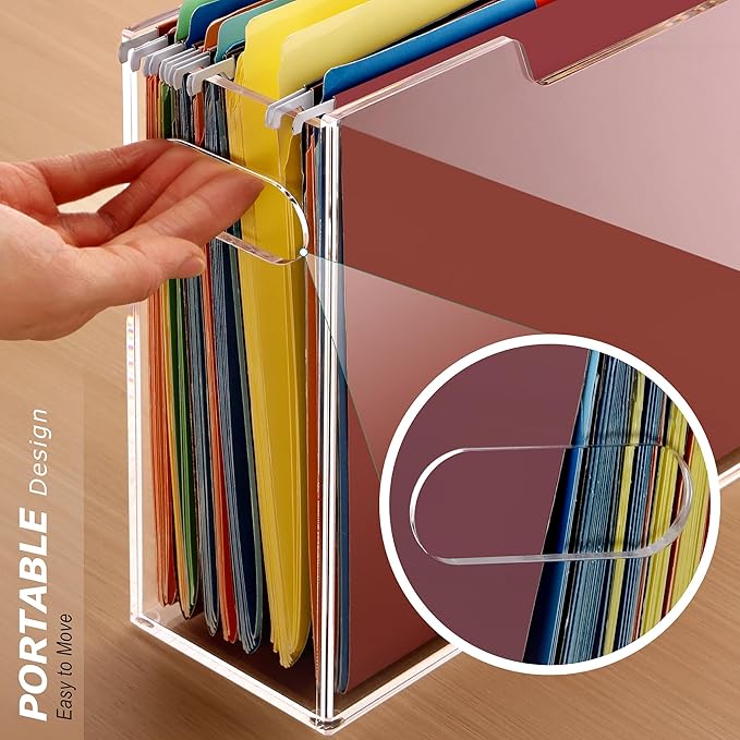 Acrylic File Folder Organizer, Clear Hanging File Organizer Box for Letter Size, Desktop File Holder with Handles, Slim Filing Storage Box for Desk Office Home Work -1 Pack