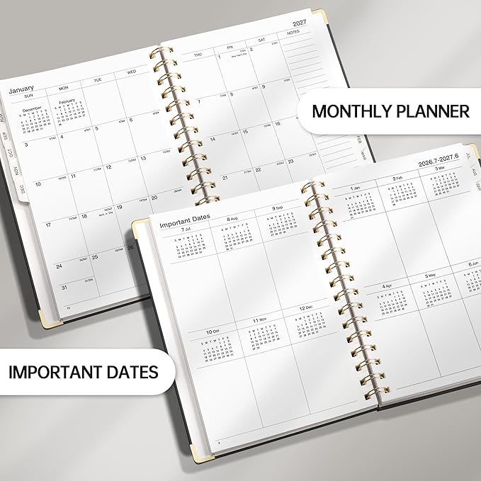 Academic Planner 2026-2027, Weekly and Monthly, A5 Size (5.7" x 8.3"), July 2026 - June 2027, To-do List for Tracking, for School, Home, Office, Hardcover, 12-Month Tabs (Black)